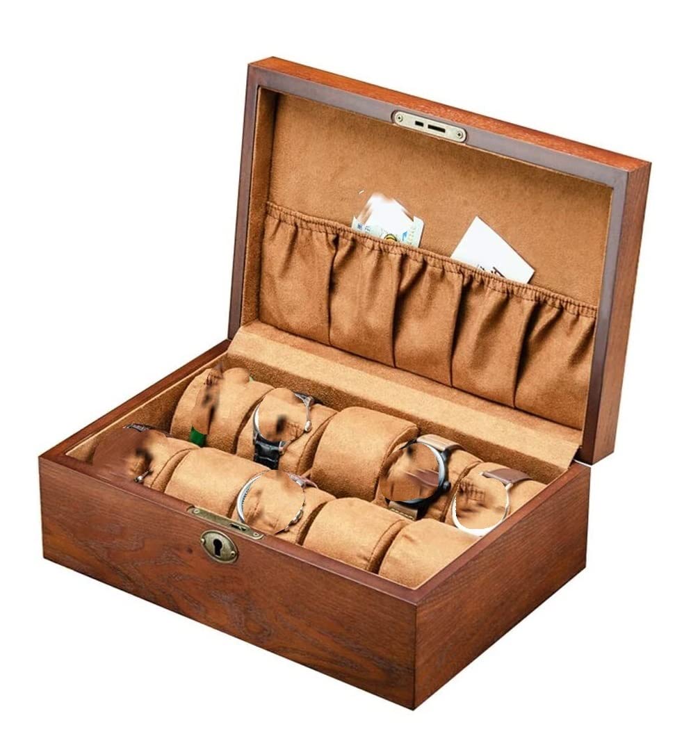 HVMBEUGOS Watch Box Wooden Watch Box 6/10 Grids Watch Storage Box With Lock Jewelry Case Display Watch Cases Watch Storage (A)