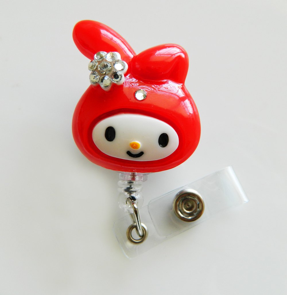 LOVEKITTY 3D Red Bunny nspired Rhinestone Retractable Badge Reel/Name Badges/ID Badge Holder (Red Melody)