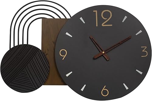 Miniatura 7 de Reloj de pared decorativo grande de 27 x 16 pulgadas, de madera y metal, reloj moderno de mediados de siglo, sin tictac, funciona con pilas, para
