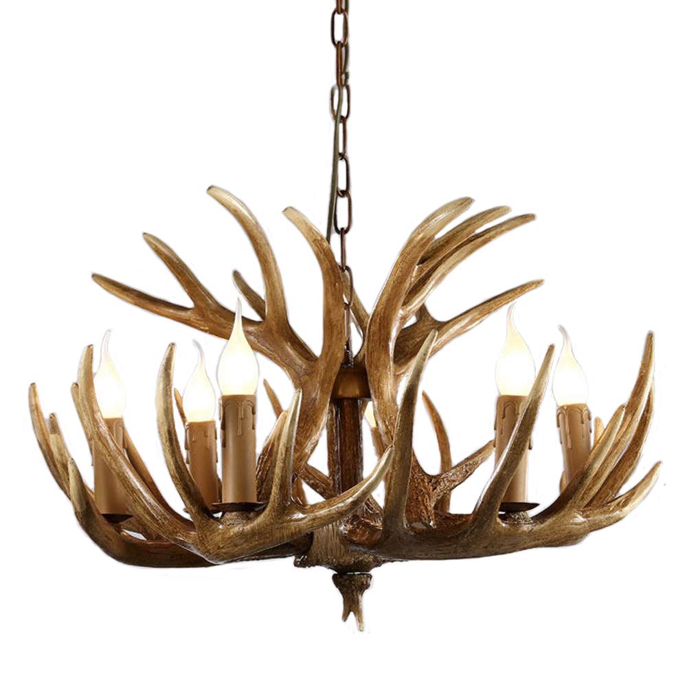 SYAXVOM Vintage Style Resin Deer Horn Antler Chandeliers,6 Lights/Industrial Wind Antlers Chandelier Recurrence Gallery Clothing Store Lights Led Personality Chandeliers Shop