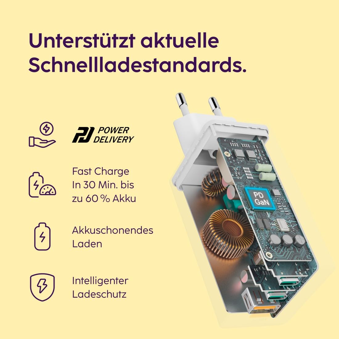 Hama USB Schnellladegerät, 2X USB C + 1x USB A, Mini Ladegerät, 100W | GaN Charger schwarz, Universal Ladegerät, Quick Charge 3.0/Power Delivery, USB Ladestecker mehrfach, Laptop Netzteil