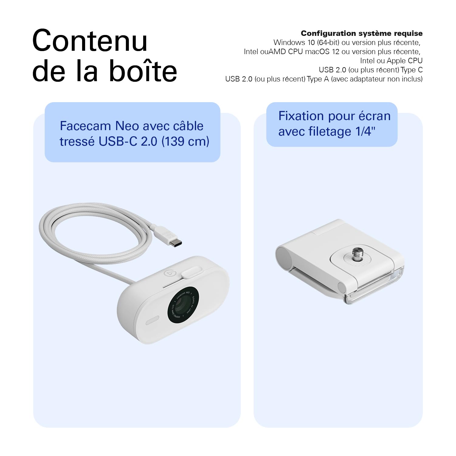 Elgato Facecam Neo Webcam Full HD avec bouchon de confidentialité et correction de lumière USB-C Plug-and-play PC/Mac