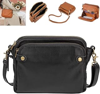 Crossbody Leather Shoulder Bags And Clutches,Three-Layer Leather Crossbody Shoulder & Clutch Bag for Women,Adjustable Large Capacity Wallet with Strap,Multiple Card Slots,Bill Positions,Compartments (Black)