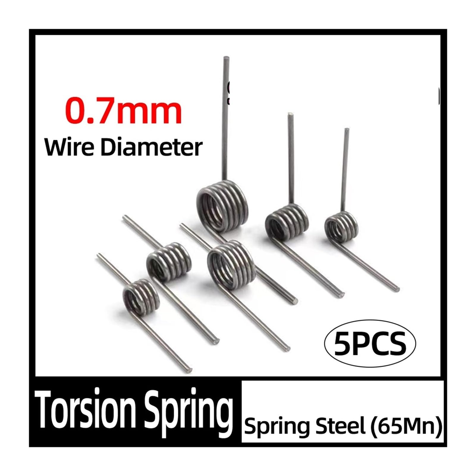 Ressorts de torsion Lot de 5 ressorts de torsion hélicoïdaux 65Mn, diamètre du fil: 0,7mm, anneau de torsion hélicoïdal en V, angle de 60 à 180degrés(4.2mm(6 laps),4.0mm(10pcs),0.7mm(90 degrees))