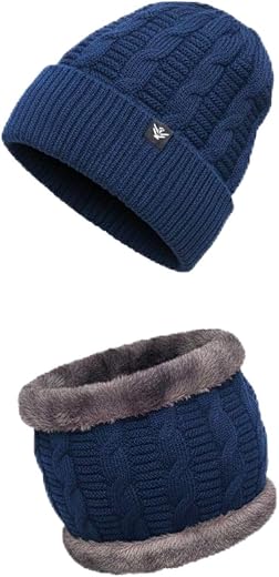 AMOLDO Winter Woolen Unisex Knit Beanie Cap And Neck Warmer Set With Fur Lining | Hat And Scarf Soft And Warm Combo Set Fo...