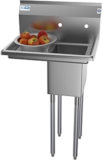 KoolMore 1 Compartment Stainless Steel NSF Commercial Kitchen Prep & Utility Sink with Drainboard - Bowl Size 10