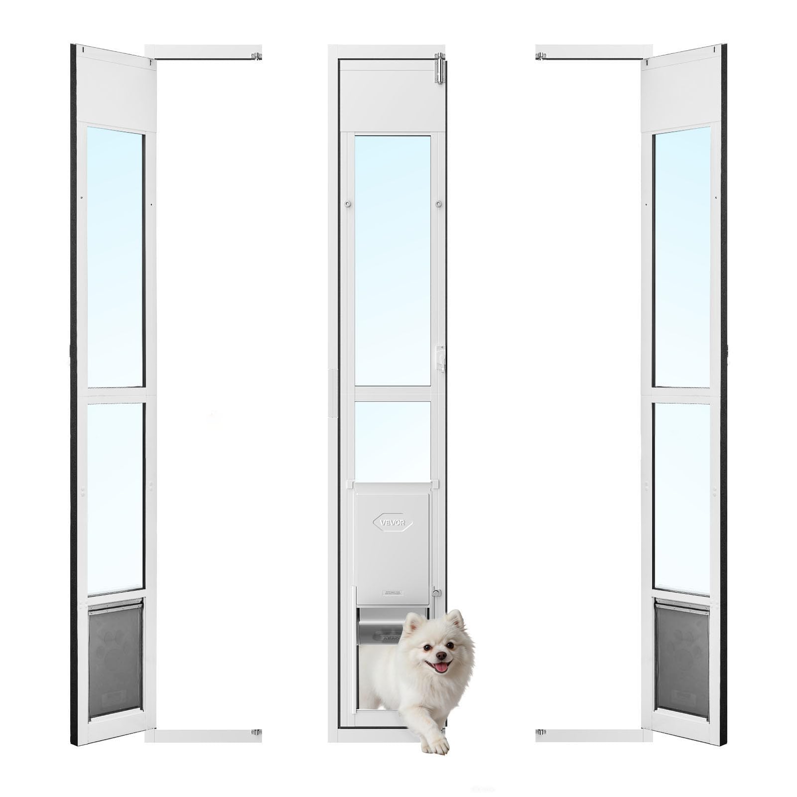 VEVOR Puerta Abatible de Vidrio con Entrada para Perros, Altura Ajustable, Puerta para Mascota 21 x 31,1 cm con Cerradura Magnética, Marco de Aleación de Aluminio, Compatible con Perros Medianos Gatos