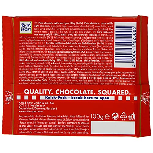 Image of Ritter Sport Marzipan Dark Chocolate 100g (Pack of 3) Ritter Sport Chocolates in colorful variety, product of Germany, dark chocolate with marzipan filling | Nutritious and Nutty Crunch