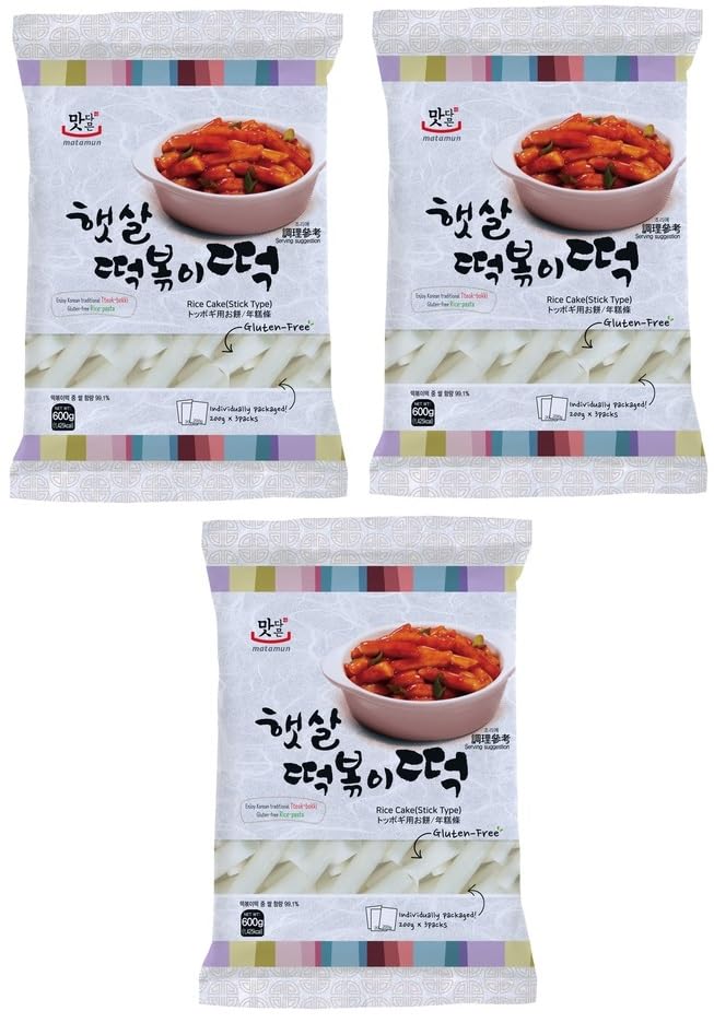 yoaxia 3er Pack - Topokki Reiskuchen Banh Gao (3x 600g) Tteokbokki koreanische Reiskuchen in Stangen - Korean Rice Cake Stick Type - yoaxia