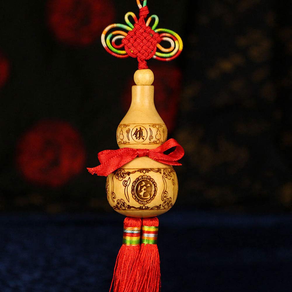 Fengshui Bagua Wu Lou (Wu Lu) Peach Wood Carving Gourd Pendant Amulet Yellow BBpetsgo20180638