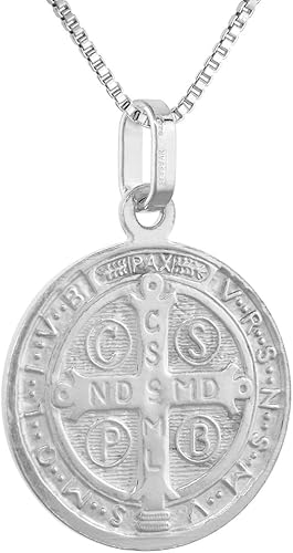 Miniatura 3 de Collar de plata de ley de 0.787in con medalla de San Benito para hombres y mujeres, 1316 pulgadas, redondo, Italia, 16-24 pulgadas, Plata esterlina,