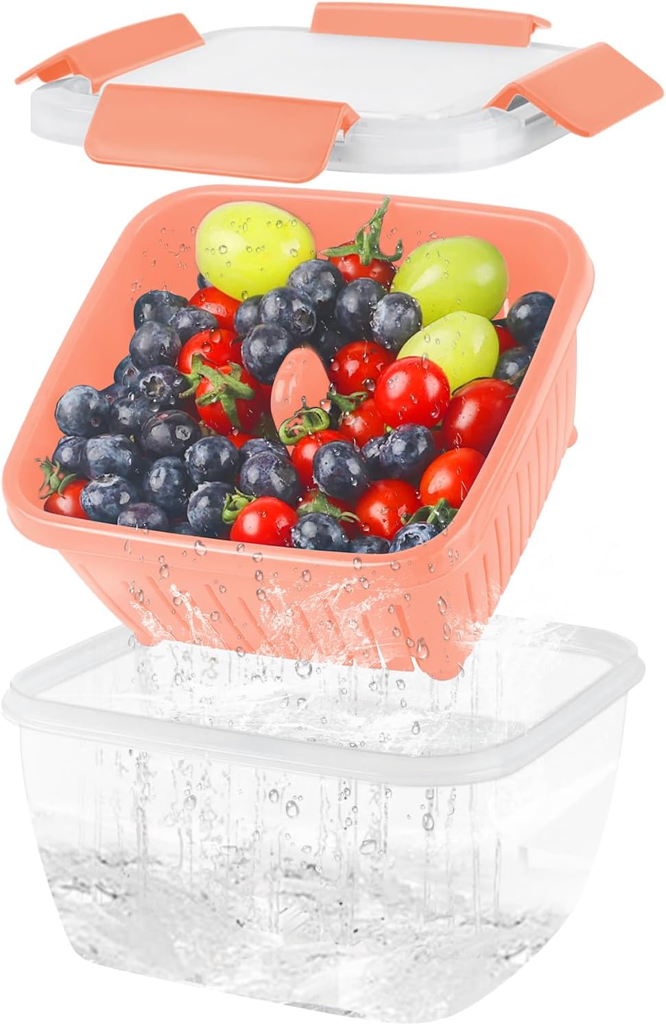 shopwithgreen 50oz Berry Keeper Fruit Storage Container for Fridge, Contemporary Meals Produce Saver Containers with Detachable Drain Colanders and Lid, Vegetable Lettuce Keeper Bowl for Fridge Organizer