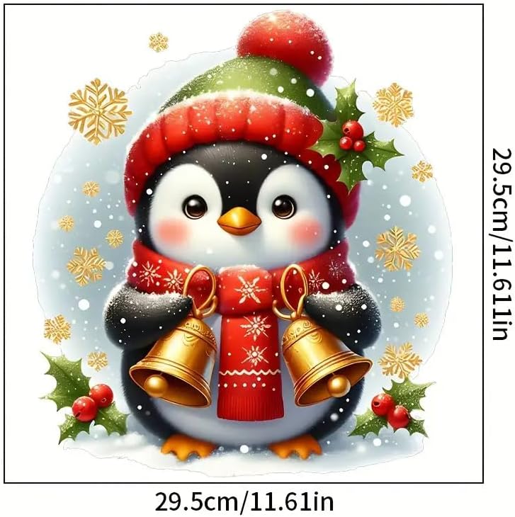 Merry Christmas Christmas Penguin Bell Toilet Cover Sticker Decals,Spring Flower Leaf Butterfly Waterproof Toilet Lid Tank Seat Decals Cistern Self-Adhesive Bathroom Wall Sticker