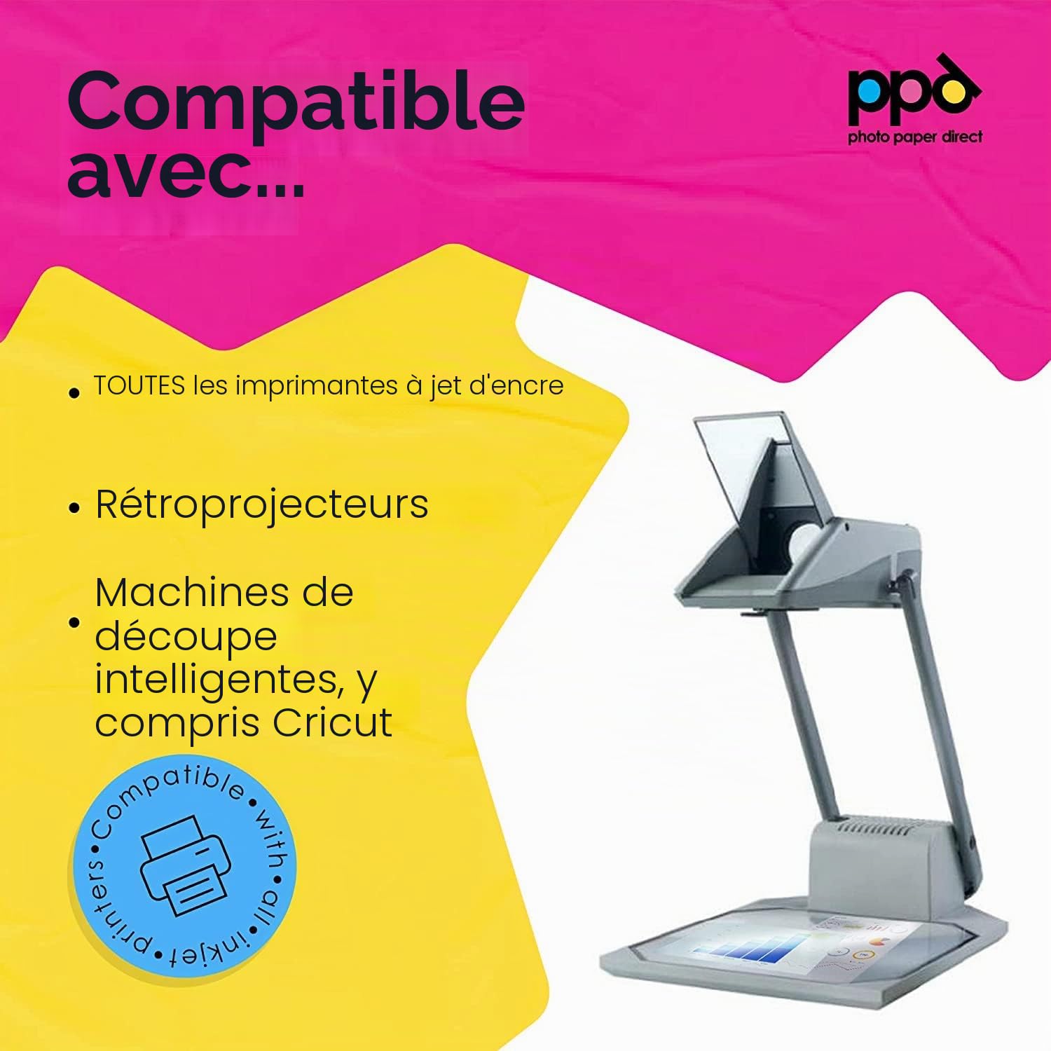 PPD A4 X 50 Films Transparents pour Rétroprojecteur, Impression Jet d'Encre, 10 Feuilles OHP Premium, Noirs Profonds, PPD-34-50