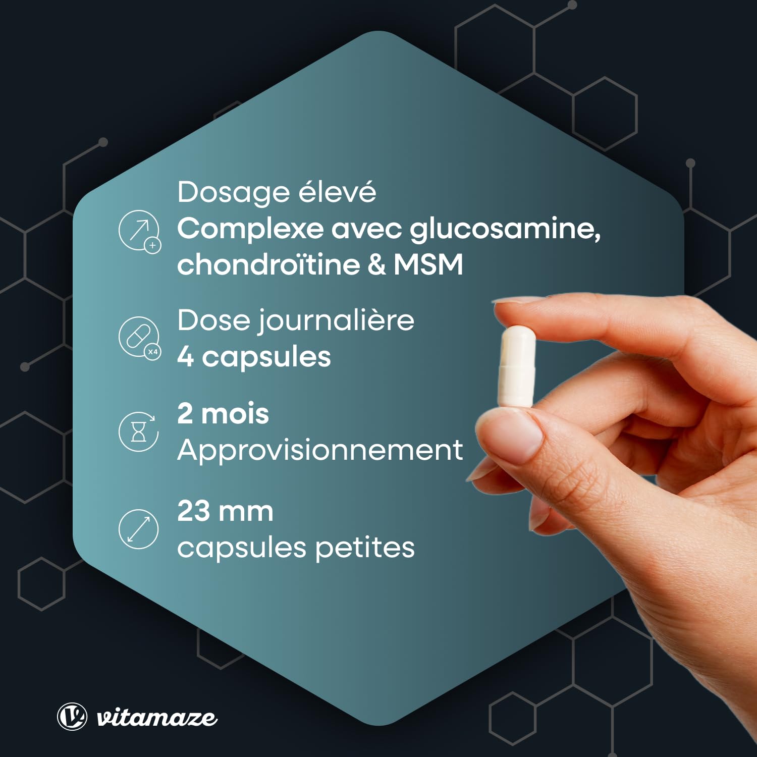 Glucosamine Chondroïtine avec MSM et Vitamine C 2250mg - Complexe pour les Articulations 240 Gelules - Complément Alimentaire Naturel sans Additifs