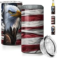 Vista 36 de SANDJEST Vaso de caza estilo madera con bandera americana 4 en 1, vaso termo de 12oz, enfriador de latas, funda protectora, vaso delgado de acero
