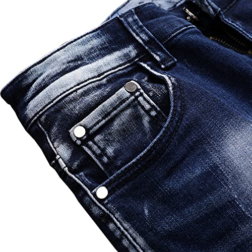 N//C Jeans Men Ripped Denim Pants Straight Slim Fit Regular Distressed Comfort Flex4