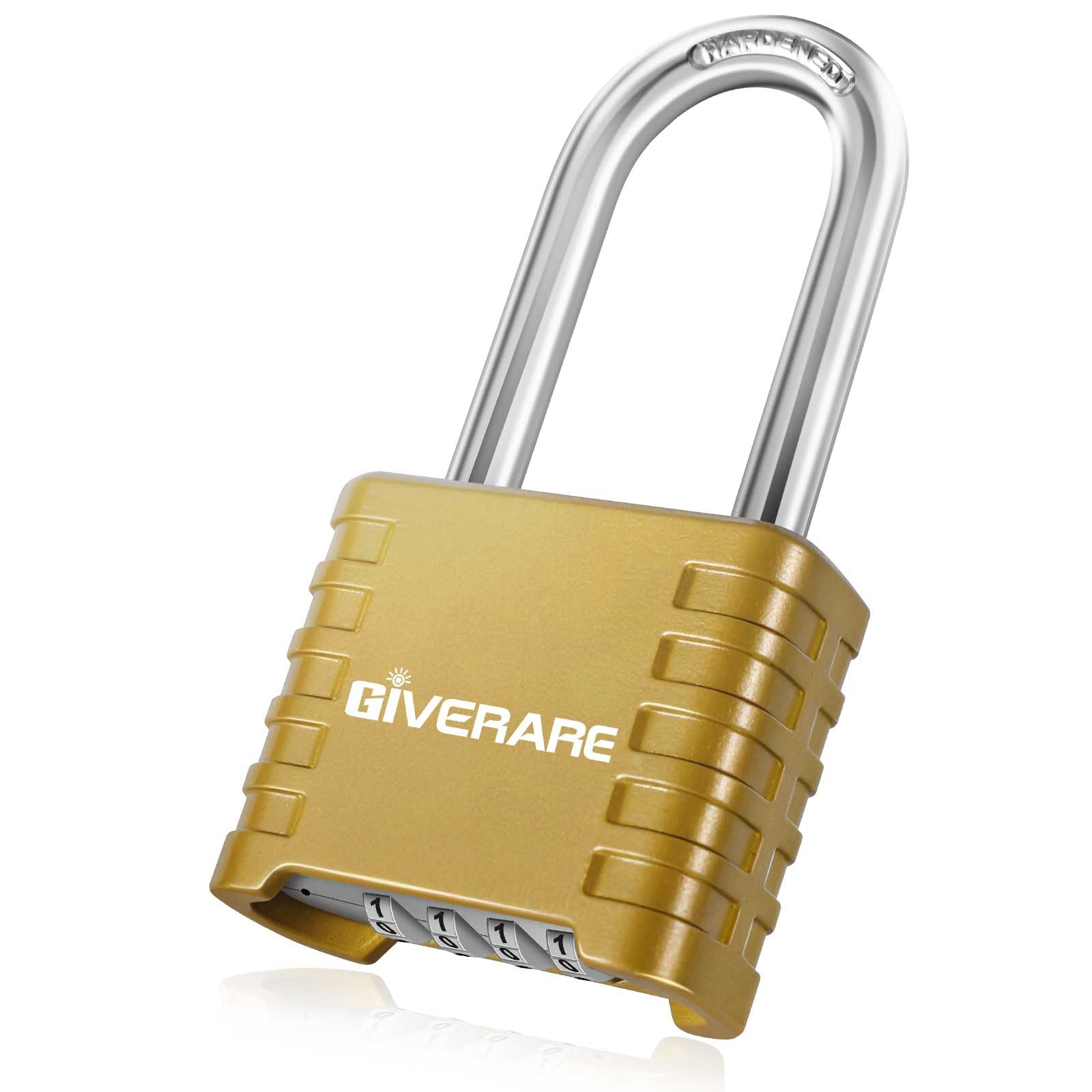 Heavy Duty Combination Padlock 4-Digit, Large Outdoor Lock Metal, Alloy Locks with Long Hardened Steel Shackle, High Security Weatherproof Padlocks for Gym, School, Locker, Fence, Gate, Hasp-Golden