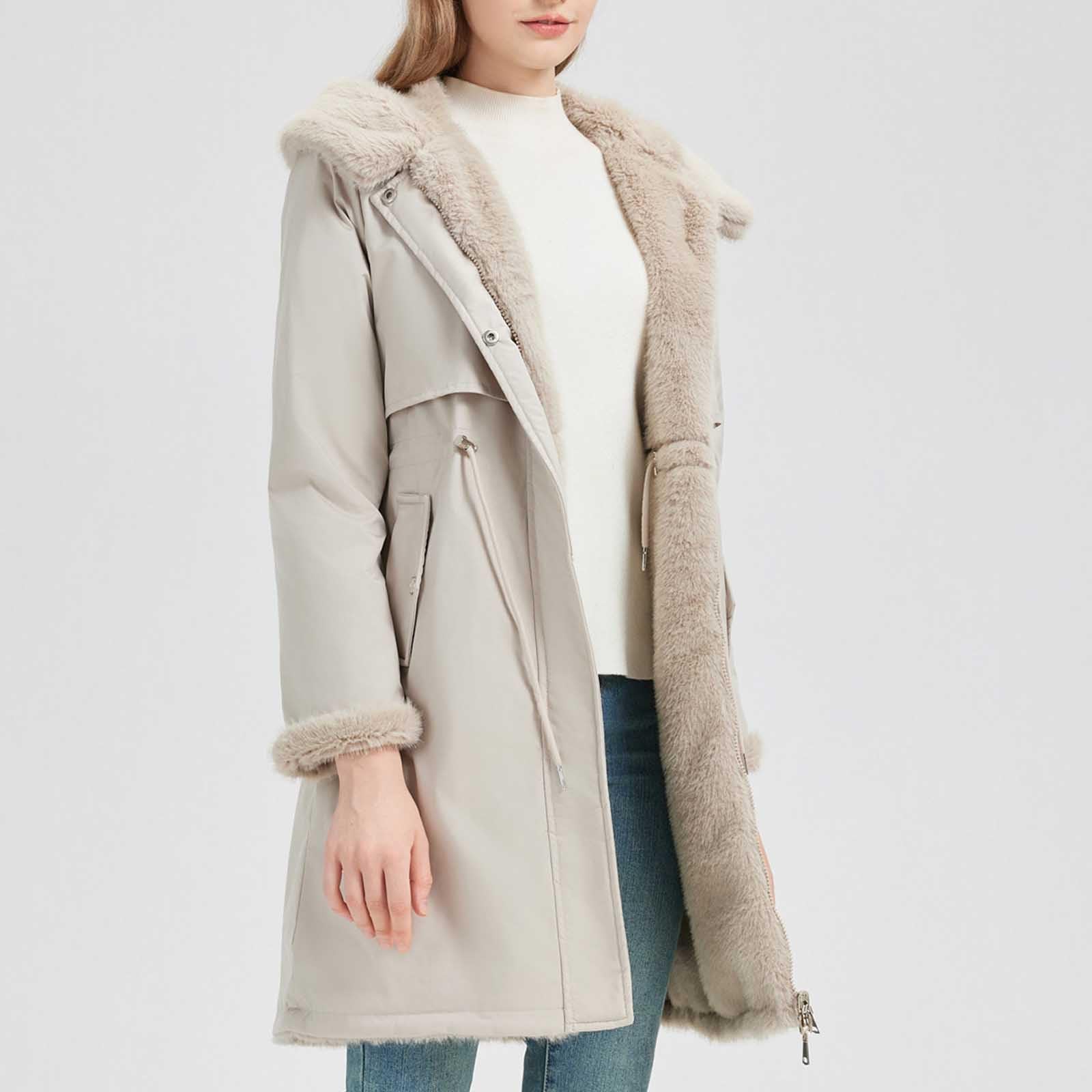 HAOLEI Gabardina Mujer Abrigos de Invierno para Mujer de Forro Polar Gruesa Cálido Abrigos Reversible Largo con Capucha Parka Térmica a Prueba de Viento con Cremallera Caliente Cazadora Al Aire Libre