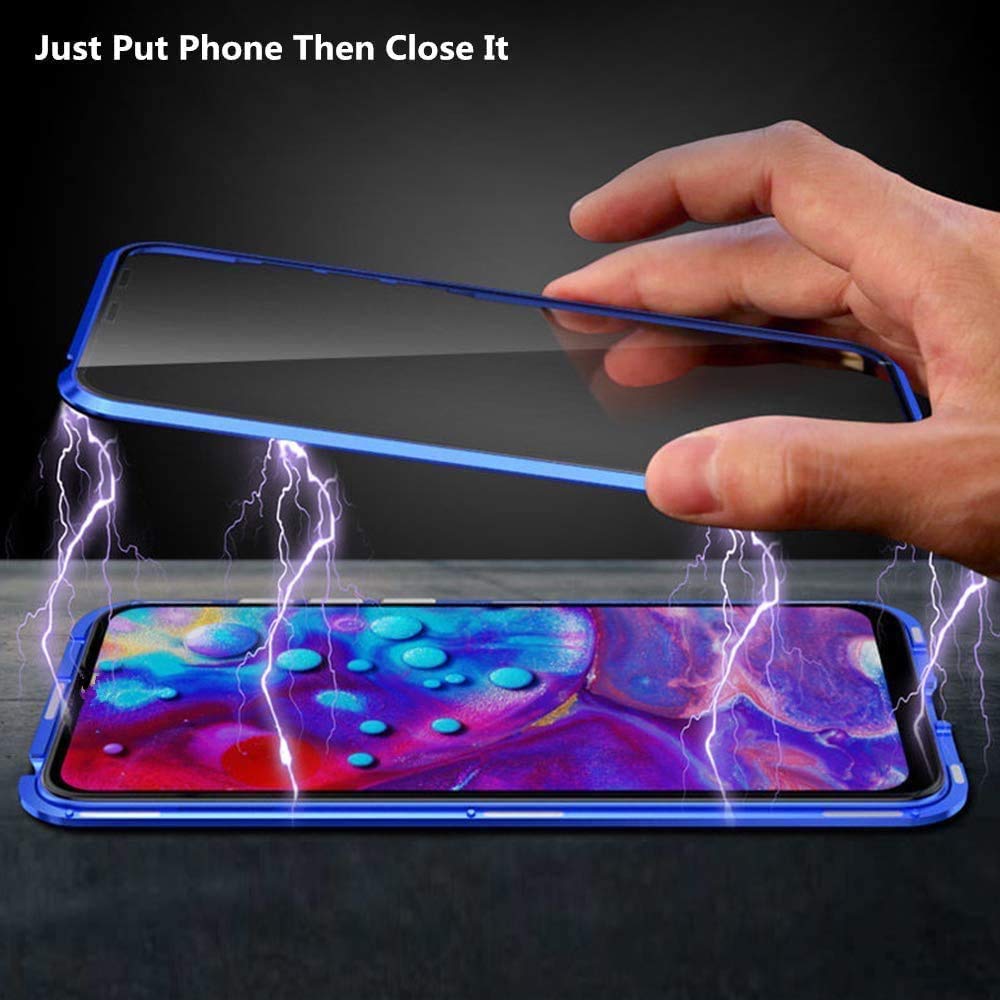 Custodia per Xiaomi Mi 10T Lite Cover Magnetica Adsorbimento Bumper Metal Ultrasottile 360 Gradi Full Body Protezione Cover Vetro Temperato Trasparente Copertura a Schermo Intero Case Cover,Verde