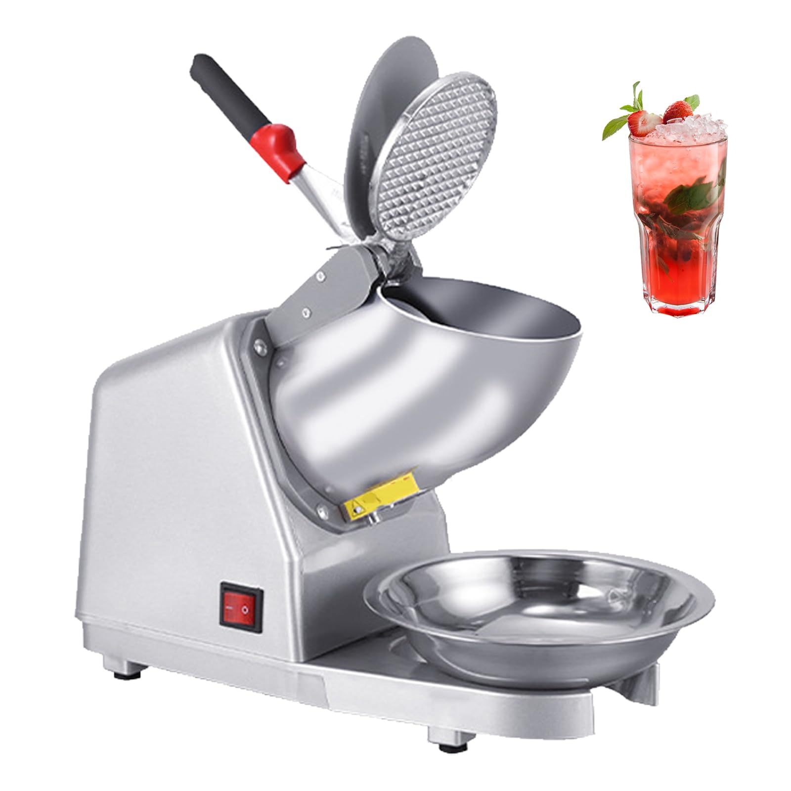 Broyeur à Glace électrique 500w, Machine à Granités Commerciale 85 kg/h avec épaisseur Réglable, Poignée Antidérapante, Râpe à Glace en Acier Inoxydable pour Maison, Boutique, CAF Silver Eight-Knives