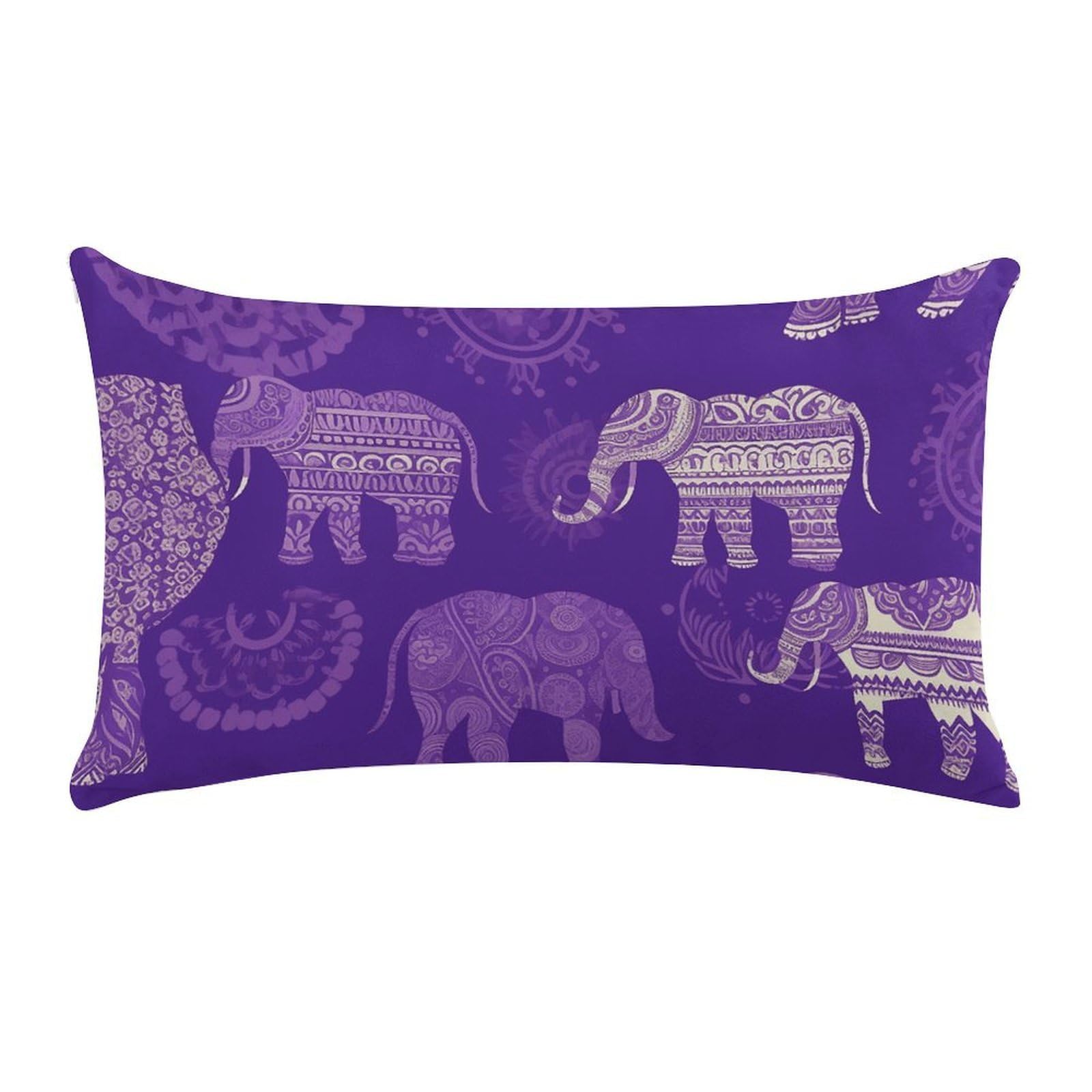 Purple Elephant Pillow Cases for Sofa, Super Soft Plush Pillow Cover with Zipper, Luxury Cozy Pillow Shams for All Seasons, Lightweight Pillowcases for Bedroom, 12" X 20"