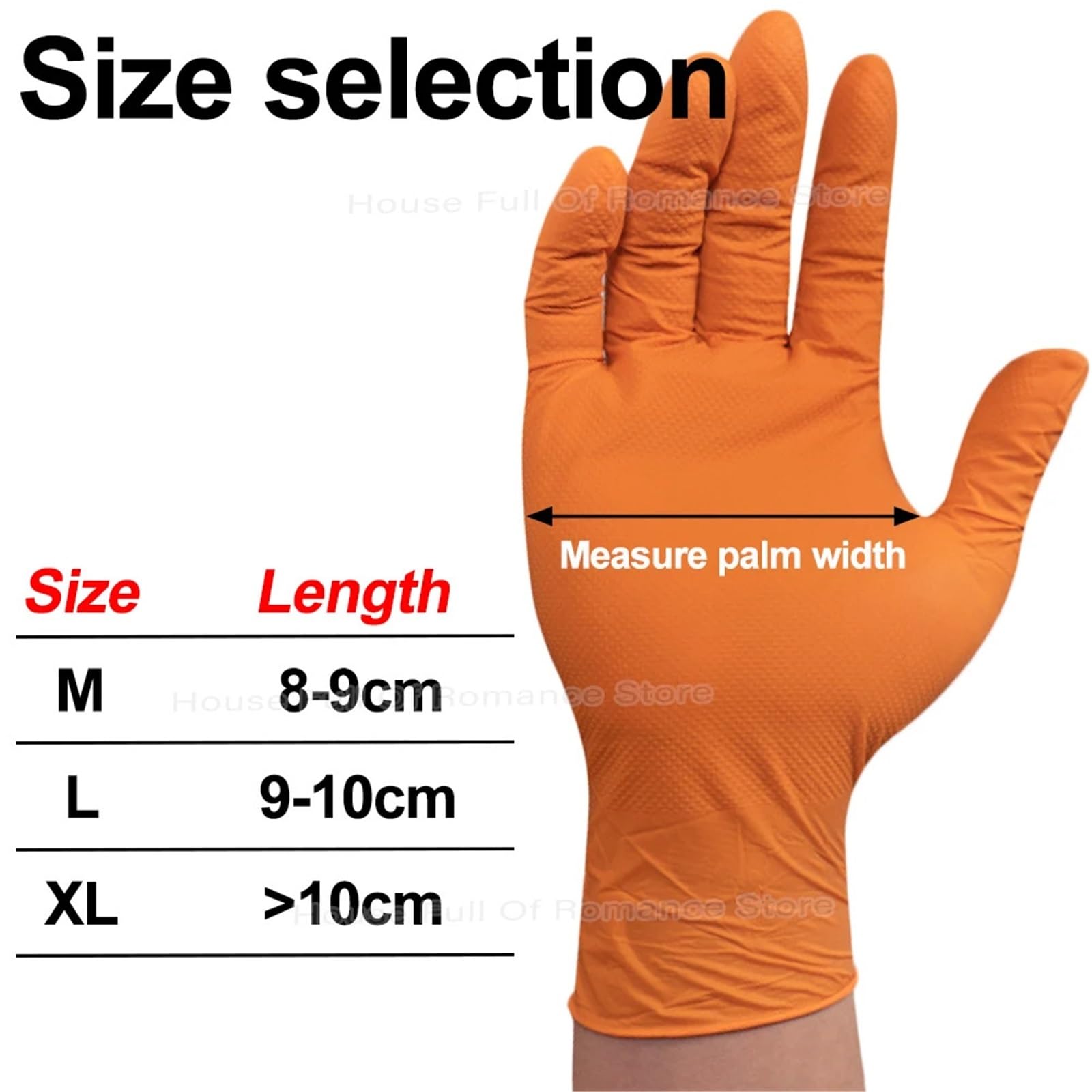 Guanti Da Lavoro Antiscivolo Guanti da lavoro in nitrile diamantato addensato con impugnatura strutturata antiscivolo di sicurezza for il giardino domestico meccanico(Orange- 50pcs,L)