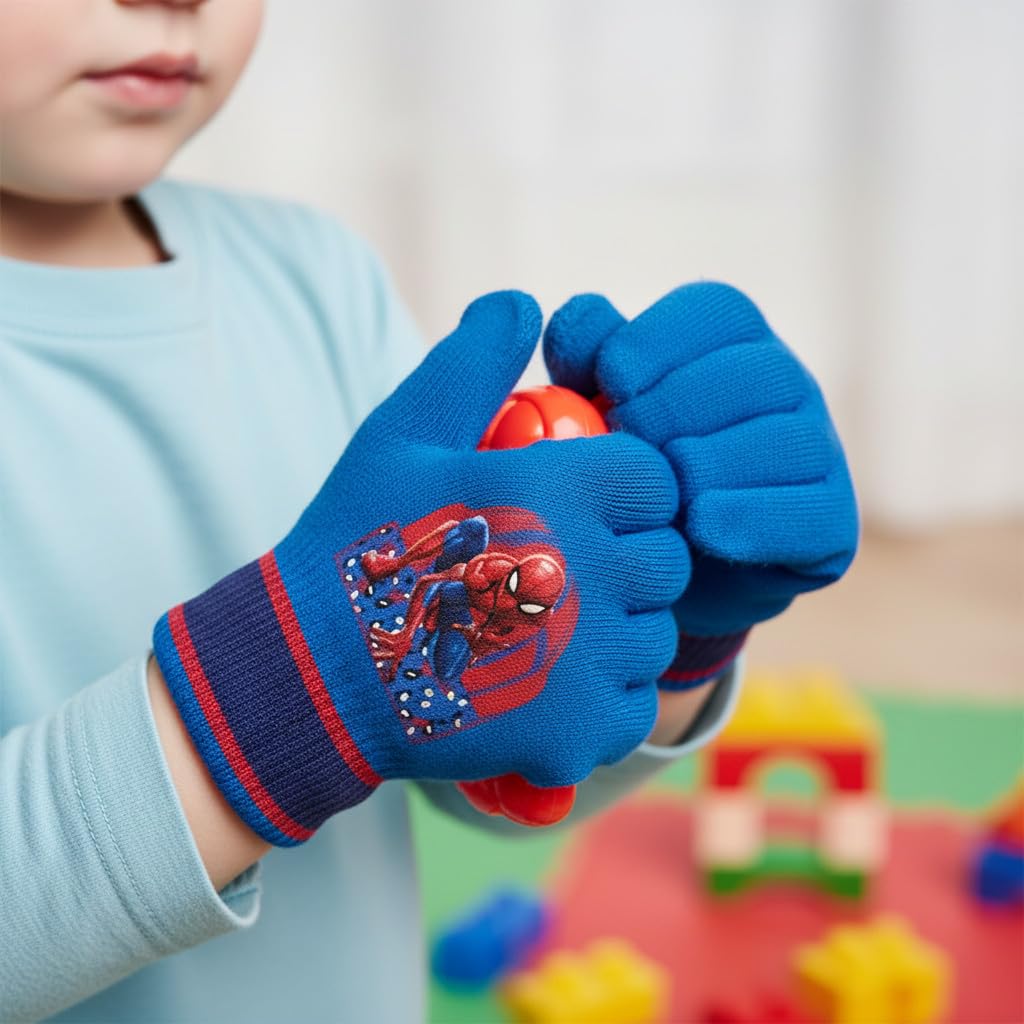 ILS I LOVE SHOPPING Gants d'hiver pour enfants 2 pcs Hiver Unisexe Taille unique (SPIDERMAN Bleu clair)