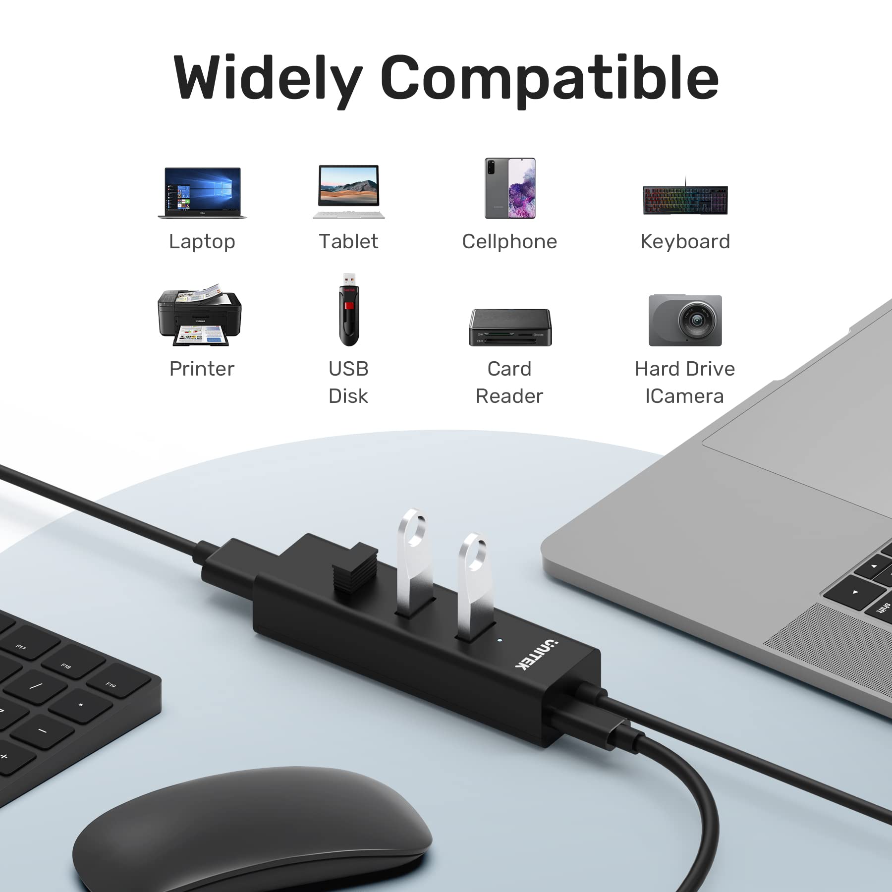 Unitek 4Port USB 3.0 Hub Long Cable 1.2m with Micro USB Charging Port