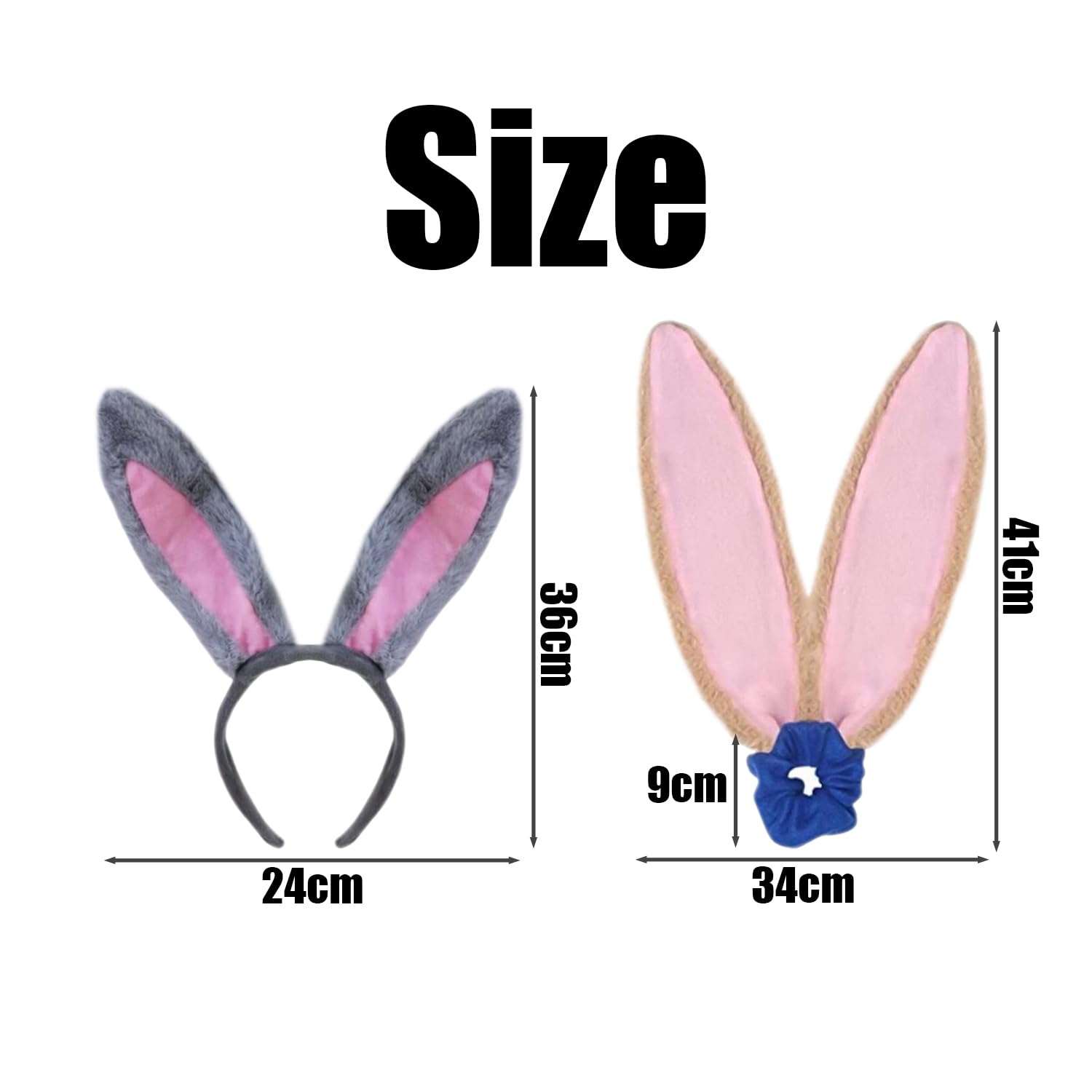 NIDHFG 1 Piece Of Rabbit Ear Headband And 1 Piece Of Rabbit Ear Hair Ring, Cute Plush Hair Accessories - Image 2