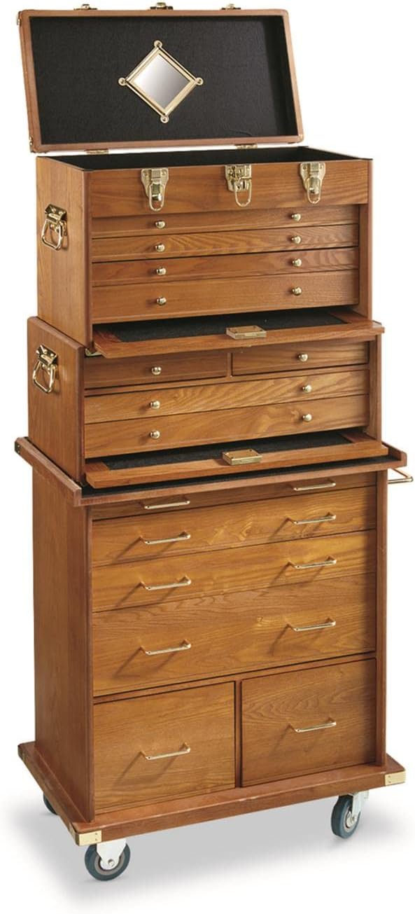 CASTLECREEK 4 Drawer Organizer, Lockable Storage Drawers, Chest of Drawers, Storage Chest Oak