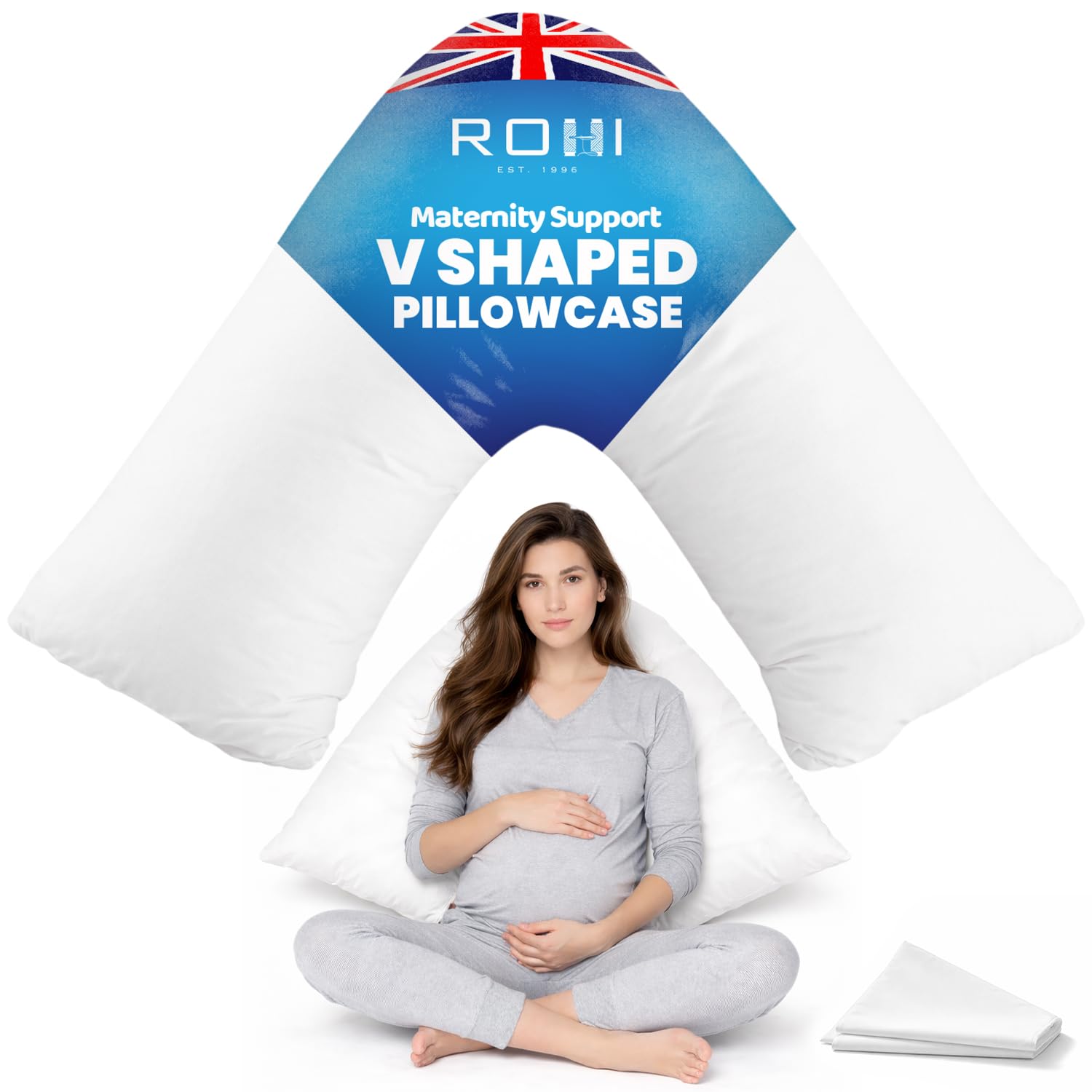 Rohi White Orthopaedic V Pillowcase Only – 100% Microfibre Anti Allergy Triangle Pillowcases For Nursing, Maternity & Pregnancy V Pillows – Super Soft & Breathable V Case Only (White)