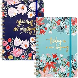 Spiral Notebooks Ruled Journal, 2 Pack Floral Notebooks Hardcover, 5.5″x8.3″, 160 Pages, Twin-Wire Binding for School Office Home by EOOUT