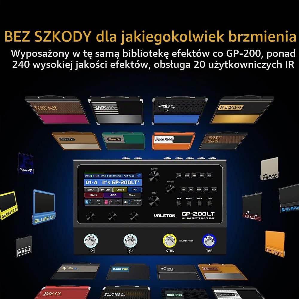 Valeton Gitara basowa efektów z wieloma efektami, procesor, gitara, bas, modelowanie, IR, z FX Loop MIDI I/O Expression Stereo OTG USB Audio Interface GP-200LT
