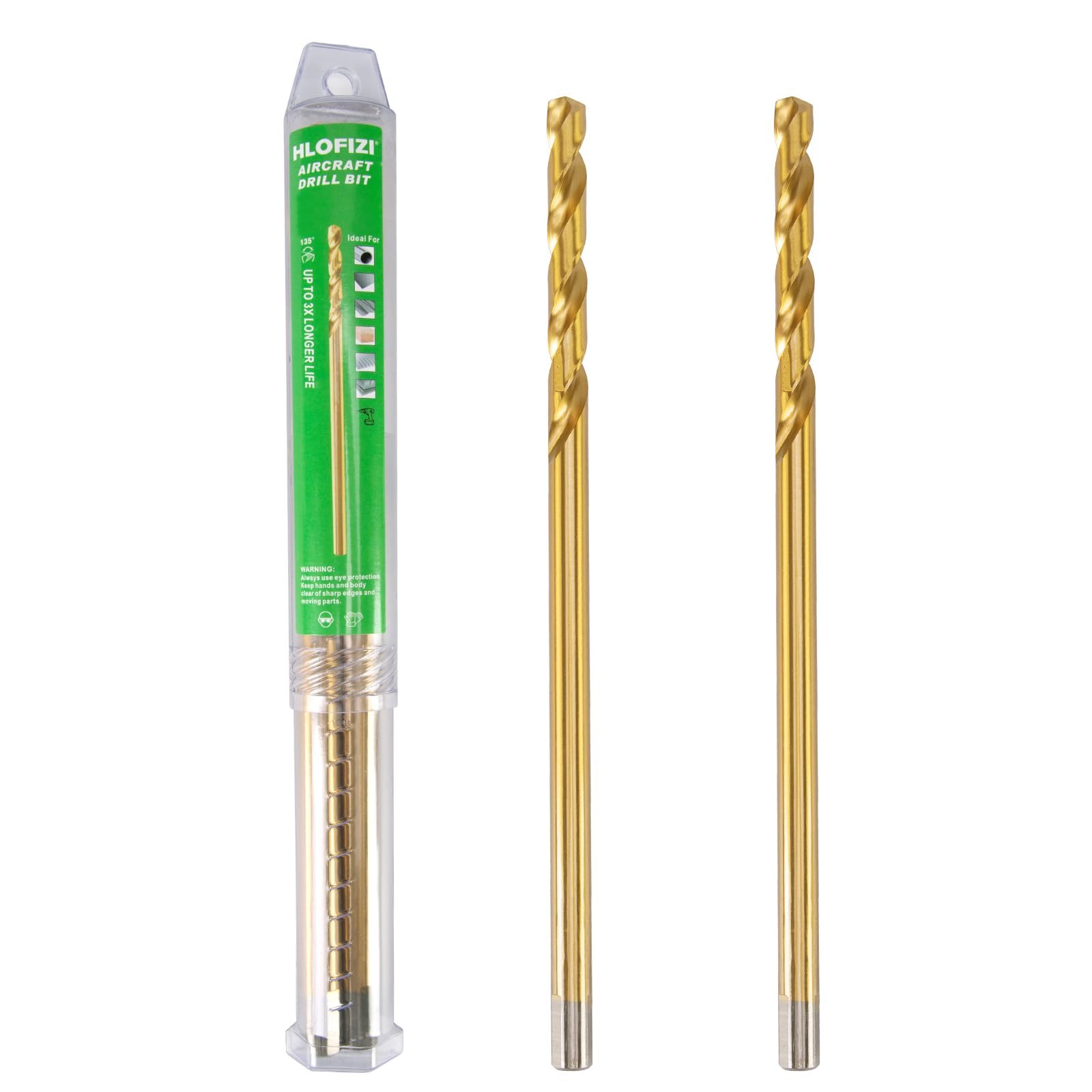 HLOFIZI 3/8 x 12 Inch Extra Long Drill Bits (2 Pack), Aircraft Drill Bit Titanium M2 High Speed Steel for Wood, Plastic, PVC, Thin Metal Sheet