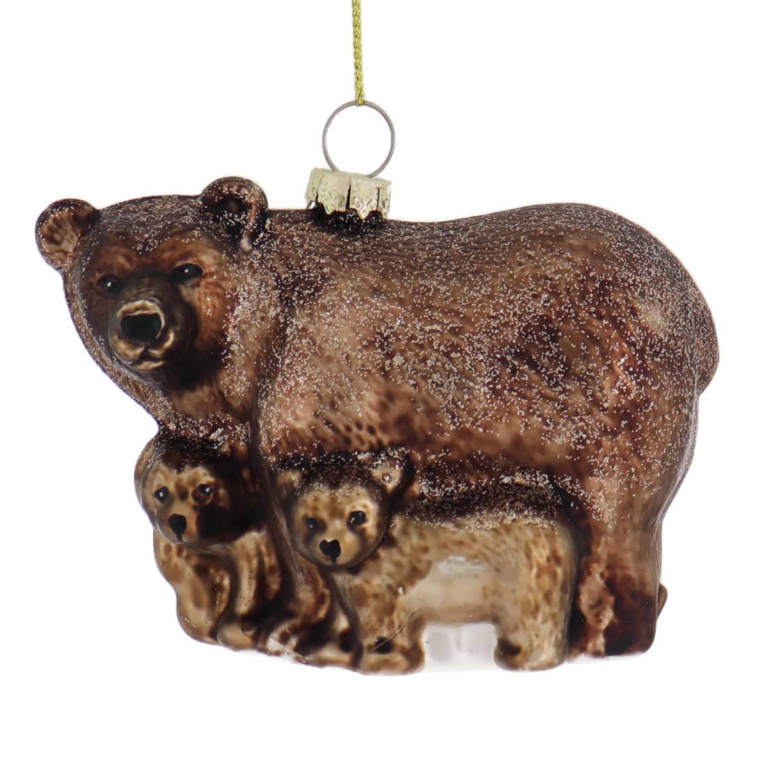 Regency Protective Brown Bear with Cubs Glass Ornament 4 in