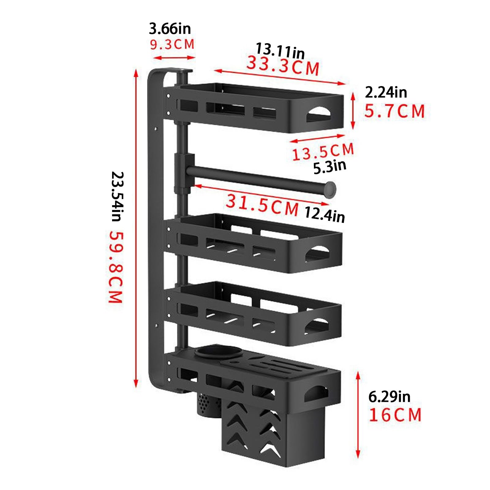 Especiero Giratorio de 4 Niveles Montado en la Pared Porta Condimentos Grande de Metal para Cocina Baño Estante Organizador de Especias Altura Ajustable