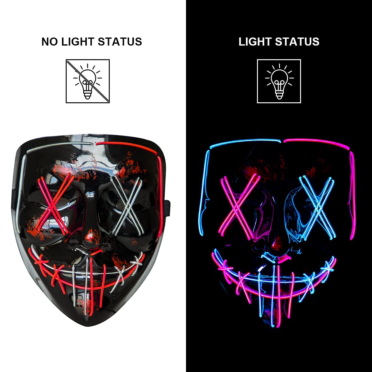 Purge Halloween Mask, Led Purge Mask Multicolor with 3 Light Modes
