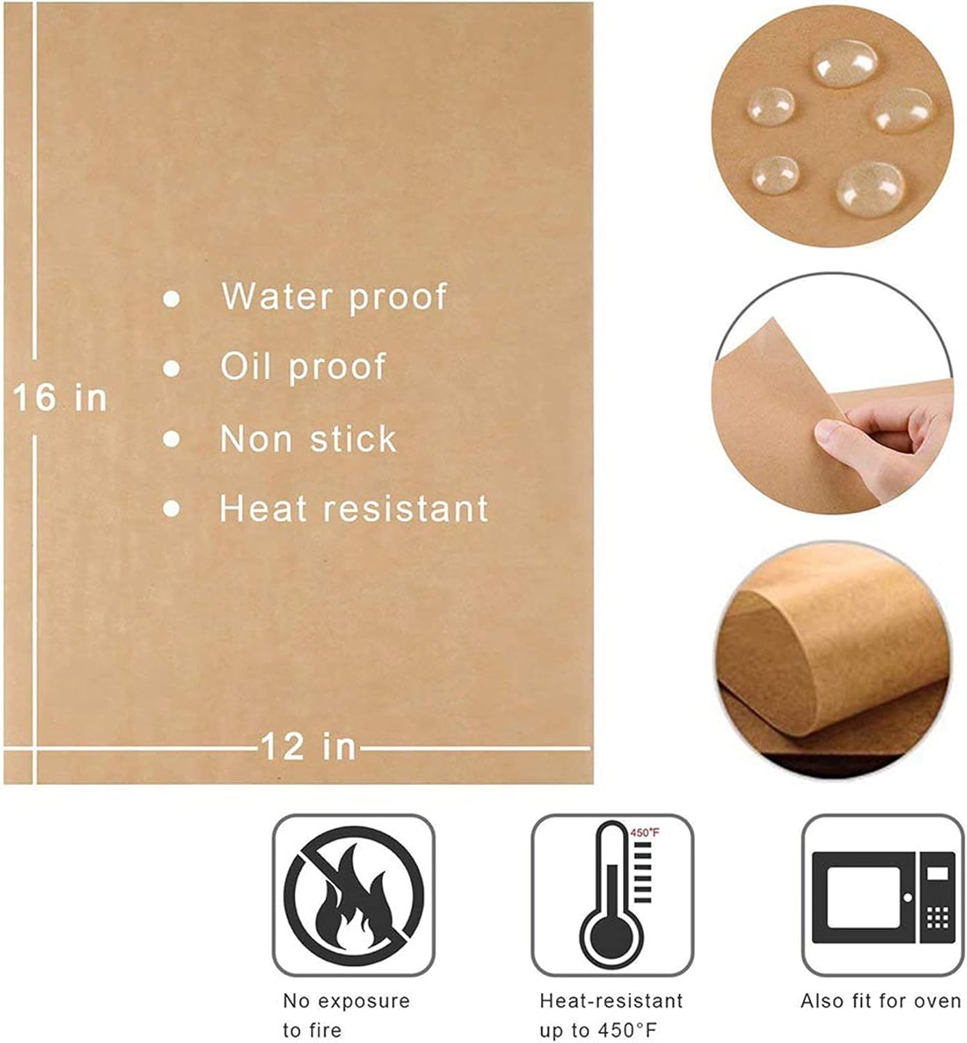 300Pcs Unbleached Parchment Paper, Precut Baking Liners Sheets Paper,Non-Stick, Water Proof, Oil Proof, Heat