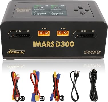 Gens Ace Lipo Battery Charger IMARS D300 G-Tech Series Smart Dual Lipo Charger 16A AC 300W DC 700W Lipo ChargerBlack