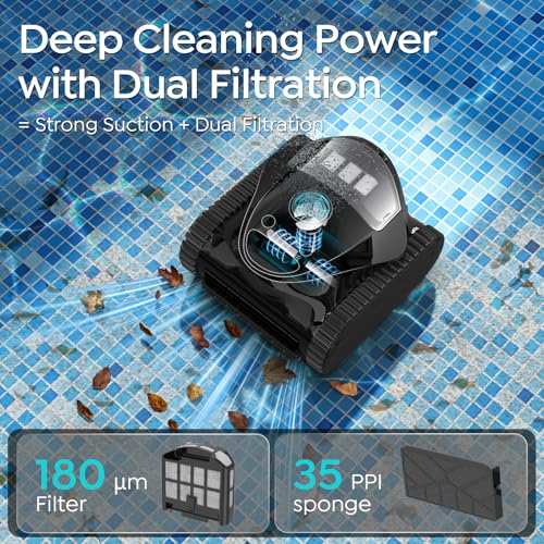 Image of C1 Cordless Robotic Pool Cleaner with 180Mins, Wall Climbing & Waterline Cleaning, Long Runtime, Dual Layers, Automatic Pool Vacuum with APP, Multi Cleaning Modes and Paths, Transparent Navy Black