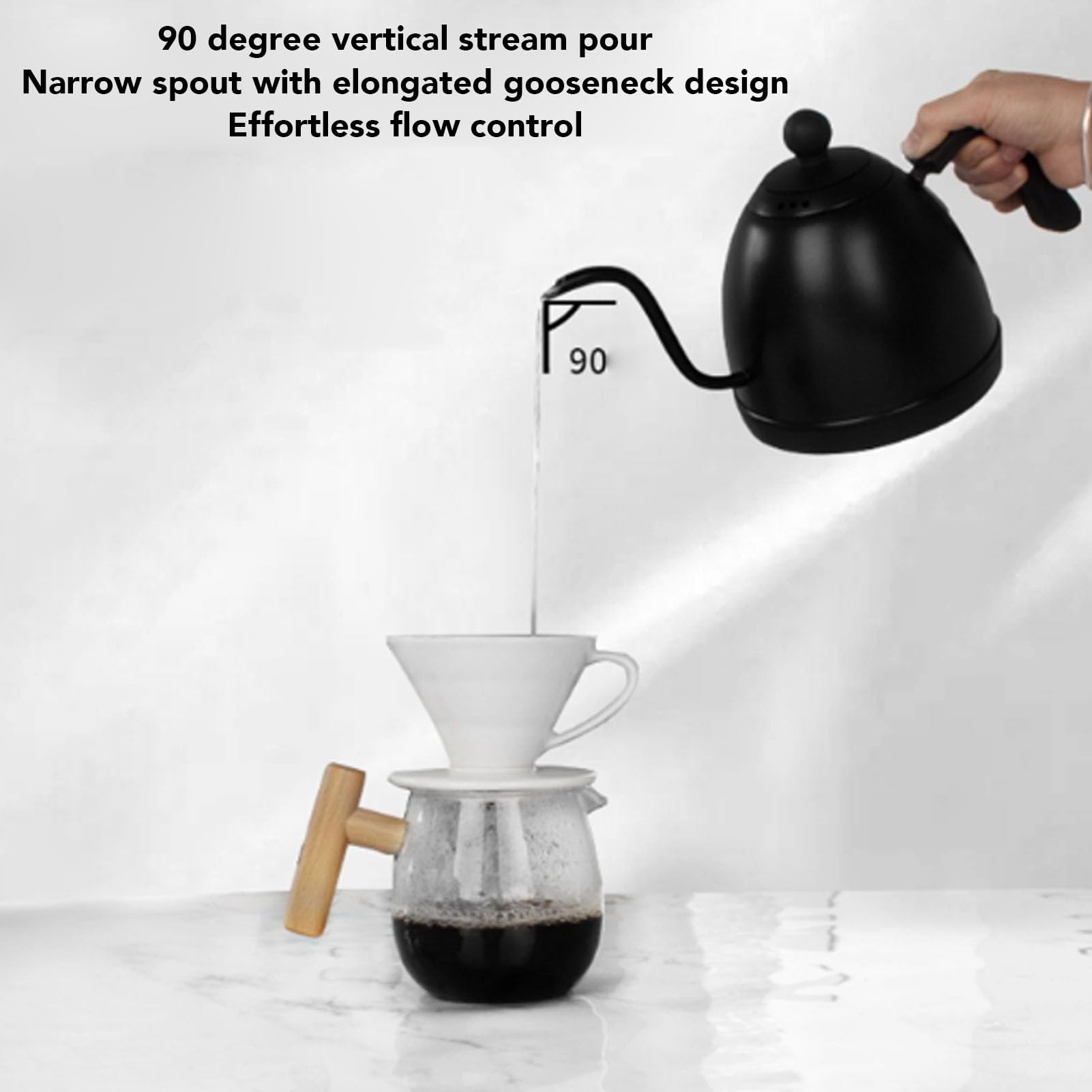Hervidor Eléctrico con Cuello de Cisne, 1000W 600ml para Verter sobre café, Tetera, Hervidor de café por Goteo con Temporizador para Cocina Casera (Enchufe europeo 220V)