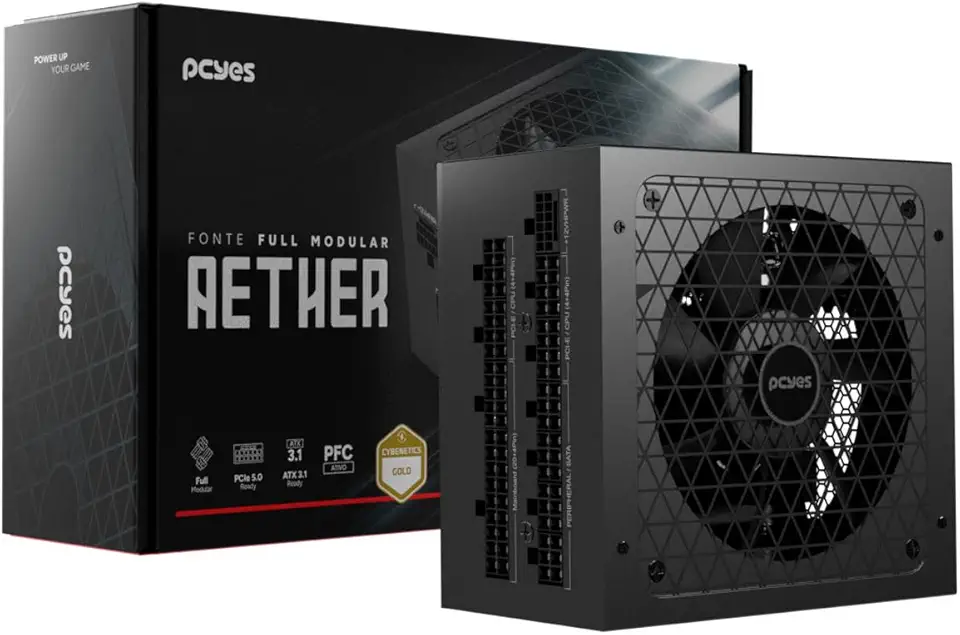 FONTE GAMER PCYES AETHER 1000W FULL MODULAR CYBENETICS GOLD PCIE 5.0 ATX 3.1-1000WFMG