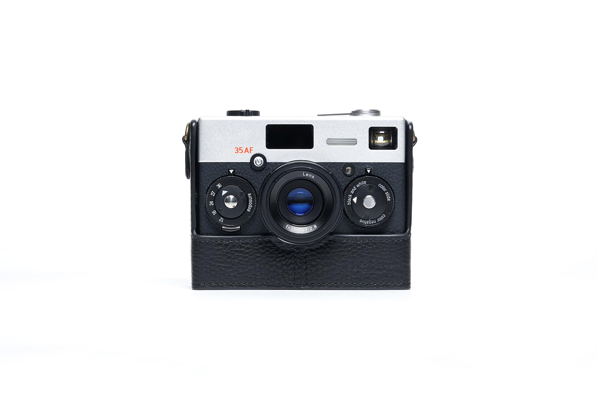 Demi-étui fait main en cuir véritable pour appareil photo Rollei 35AF Noir Coutures noires