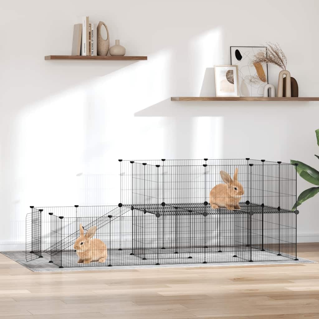 vidaXL Gabbia per Animali 44 Pannelli con Porta Nera 35x35 cm Acciaio