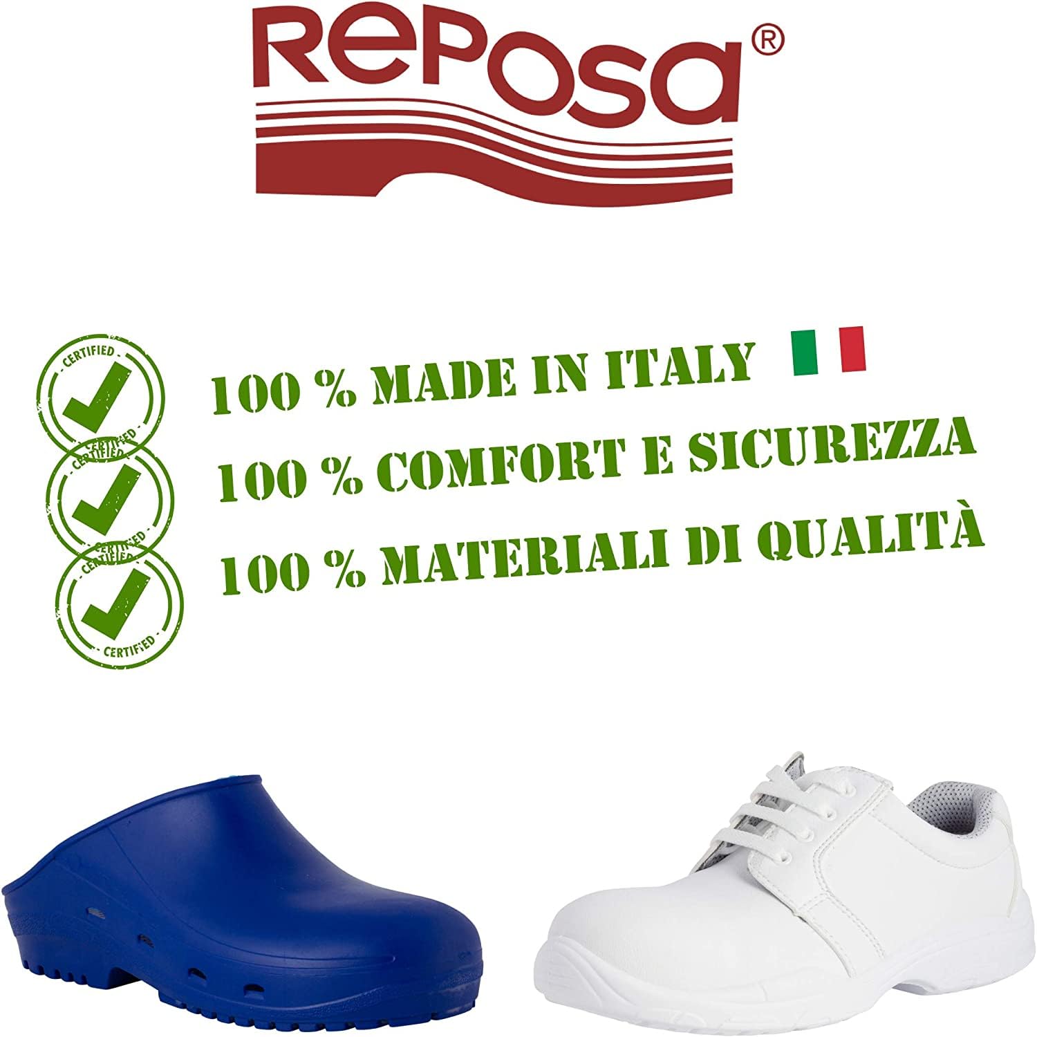 REPOSA Nurse - Scarpe da Lavoro Uomo e Donna con Puntale di Sicurezza in Composito, Scarpe Sanitarie Donna Uomo Chiuse Senza Lacci, Scarpe Sanitarie e Cucina Comode Antiscivolo Antishock Antistatiche