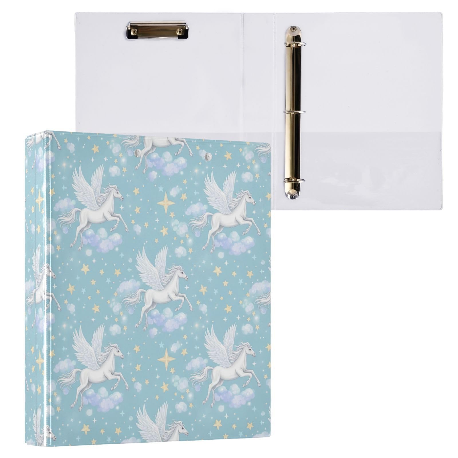 Carpeta de 3 anillos de 1.5 pulgadas, color azul pastel, carpeta de anillos en D, paquete de 2 | Con portapapeles y bolsillos, para escuela, universidad, oficina