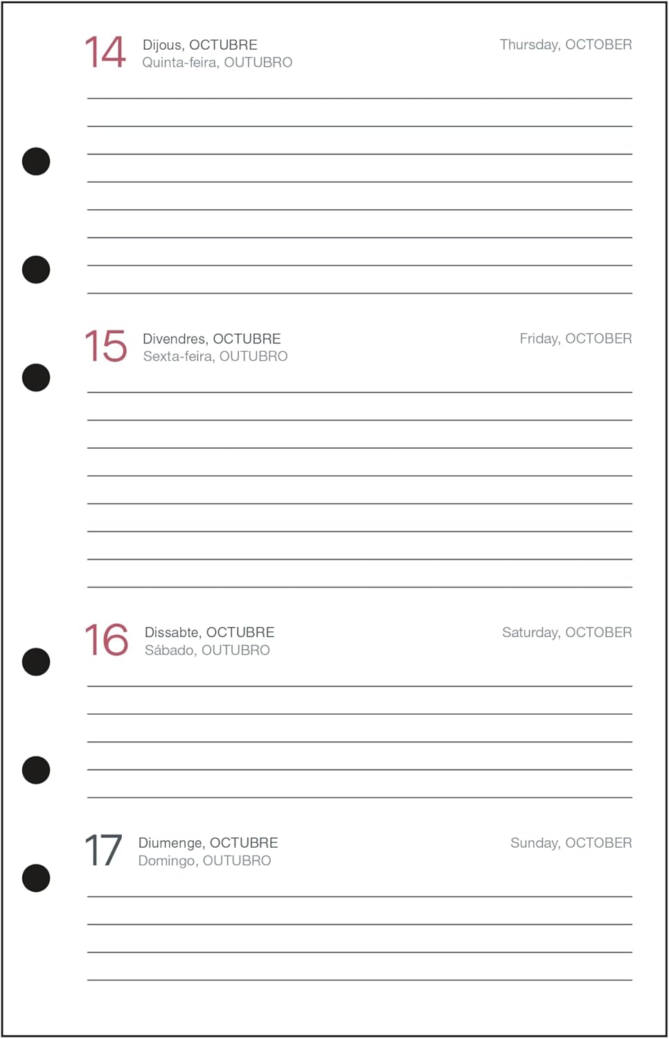 Miquelrius - 16 Month Ring Diary (September 2023 to December 2024), Week View, Active Size 117 x 182 mm (similar A6), Faux Leather Finish, Black, Catalan
