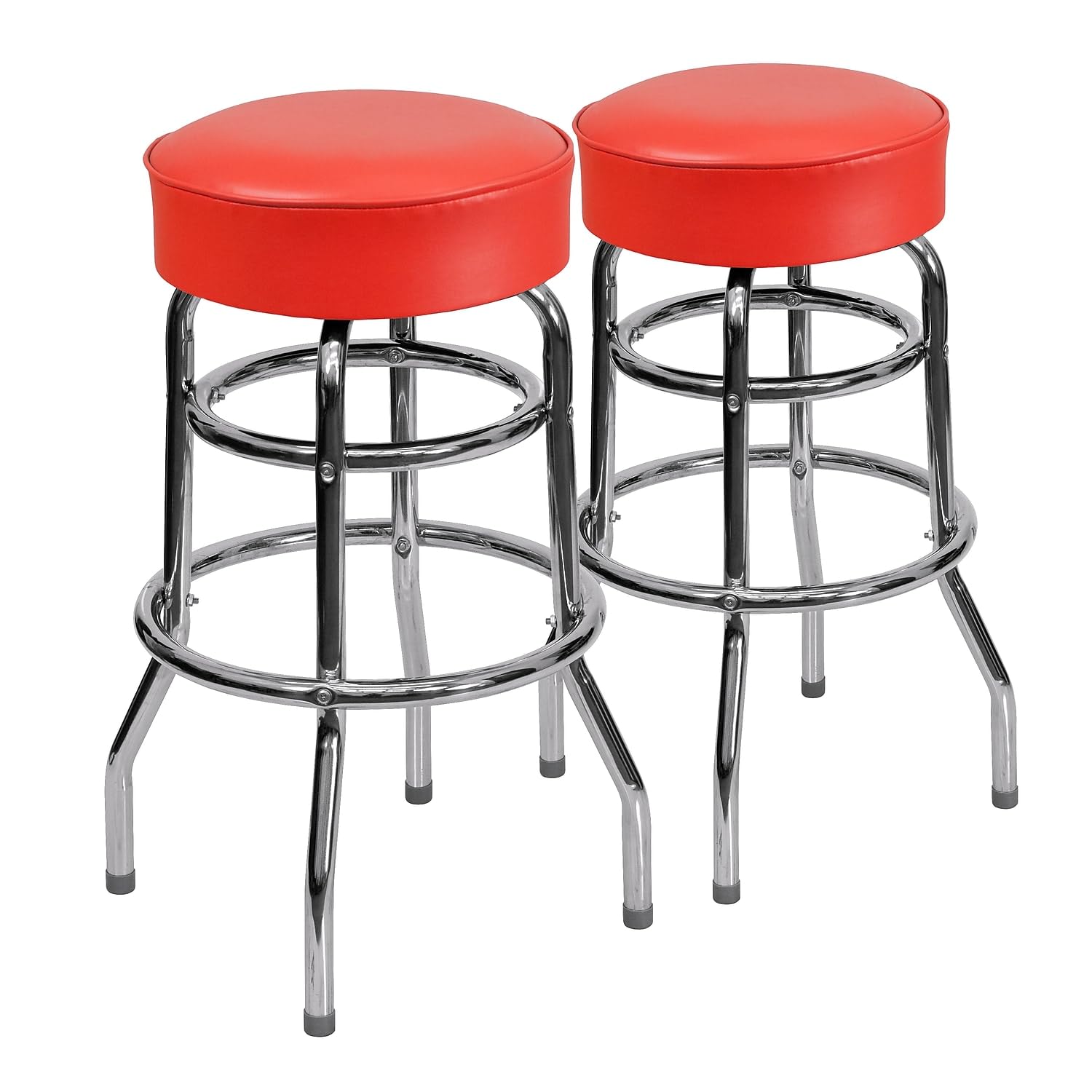 Flash Furniture Bruno Double Ring Chrome Barstool with Red Seat (Pack of 2)