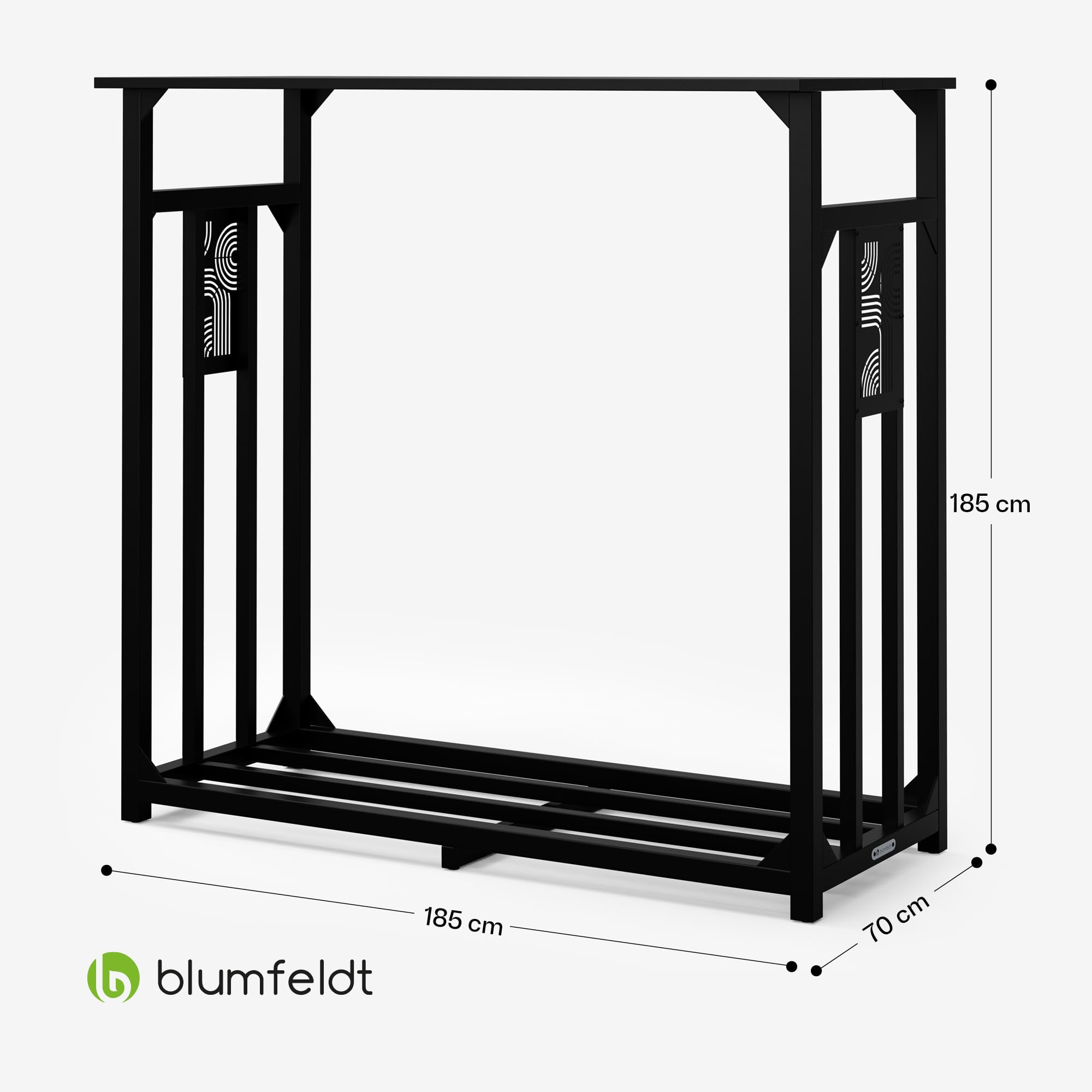 blumfeldt Valdivian Kaminholzregal – 2,3 m³ Metall-Brennholzregal mit Stahldach & Regenschutz, Robustes Holzlager Innen, Wetterfestes Feuerholzregal, Inkl. Tragetasche für Kaminholz Aufbewahrung